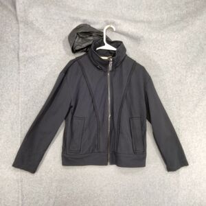 Trina Turk Softshell Jacket Womens Size 2 Navy Blue Hooded Full Zip Outdoor